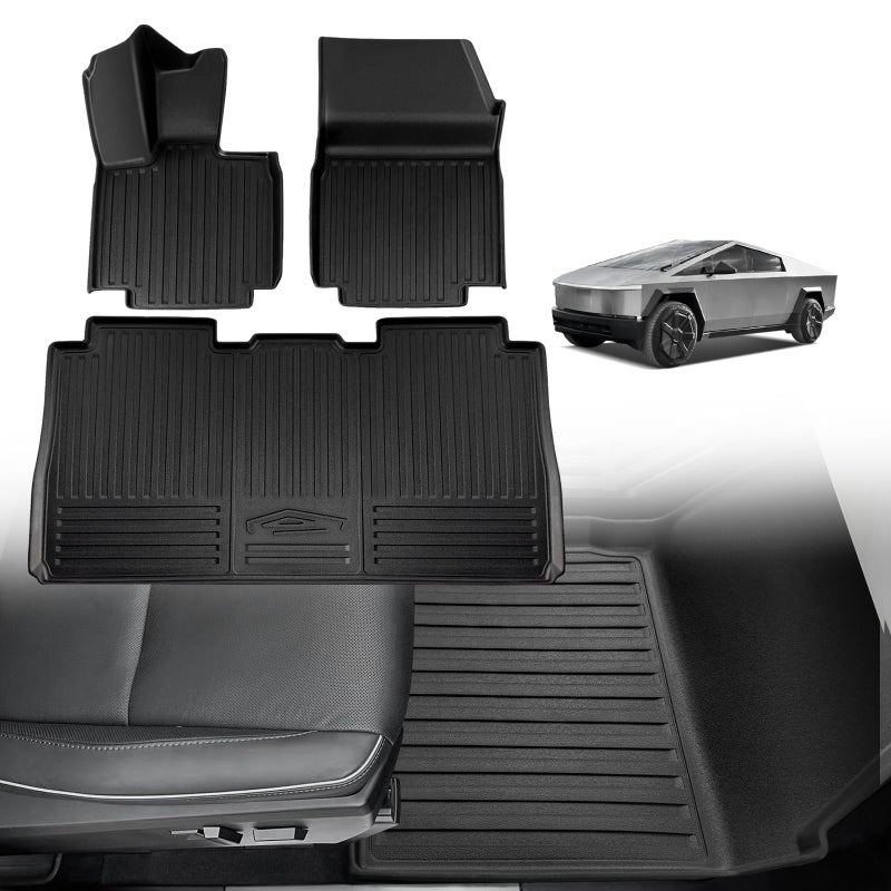 TripleAliners Floor Mats Compatible with Tesla Cybertruck 2023 2024 2025 Accessories All Weather 3D Custom Fit Black TPE Floor Liners 1st  2nd Row Interior LinersFloor Mats
